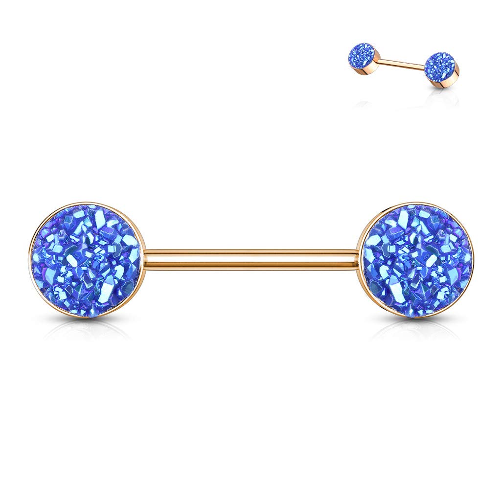 Brustwarzenpiercing Glitzer KRISTALL-Steine Brustpiercing Nippelpiercing Chirurgenstahl Roségold Multicolor Stab 1,6/14mm Stein 9mm
