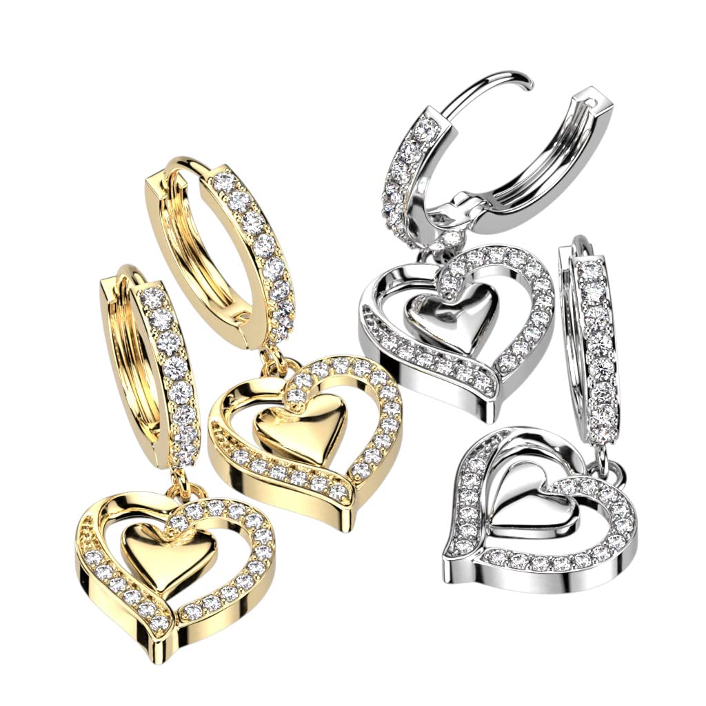 1 Paar Damen Creolen Ohrhänger Anhänger Herzen Pavé Zirkonia Clear Ohrringe Ohrstecker Silber Gold