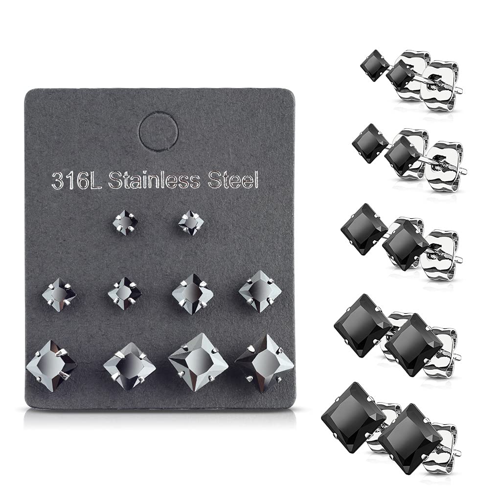 5 Paar Ohringe Eckiger Zirkonia 3mm 4mm 5mm 6mm 7mm Ohrringe Ohrstecker Chirurgenstahl Silber Gold Schwarz