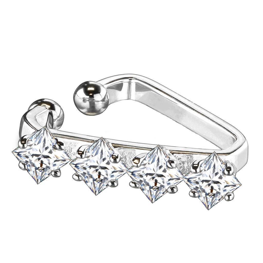 Ohrklemme TRIANGEL ZIRKONIA QUADRATE clear Ohrringe Ohrclip Fake-Piercing Messing Silber