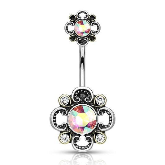 Bauchnabelpiercing Filigrane Blume 6 Zirkonia Nabelpiercing Chirurgenstahl Bananabell viele Farben Stab 1,6/10mm