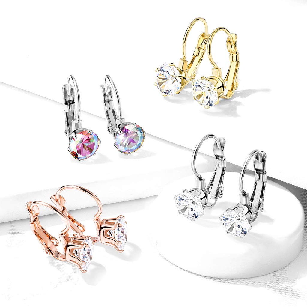 1 Paar Damen Ohrhänger runder Zirkonia Anhänger Ohrringe Ohrstecker Chirurgenstahl Klapp-Bügel Silber Gold Roségold