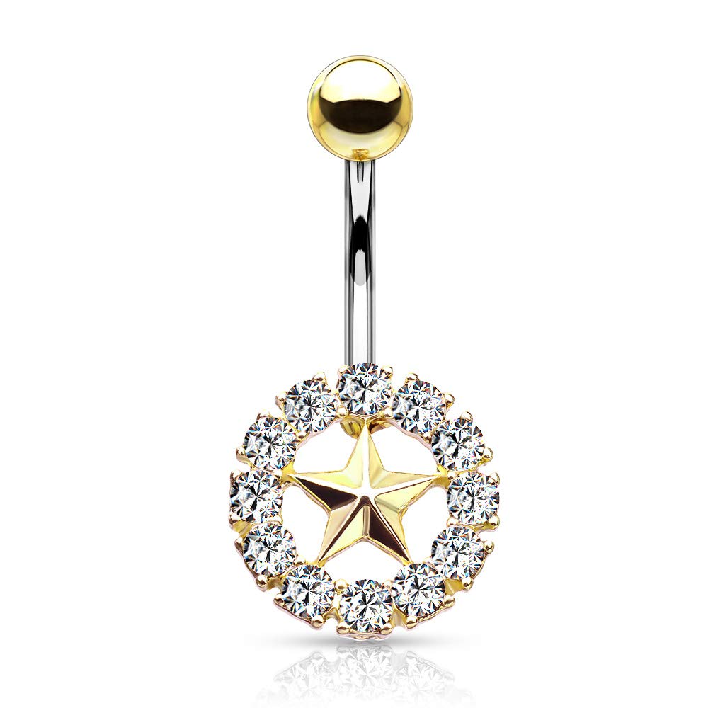 Bauchnabelpiercing Stern Kristall-Umrandung Nabelpiercing Chirurgenstahl Bananabell Silber Gold Roségold Stab 1,6/10mm