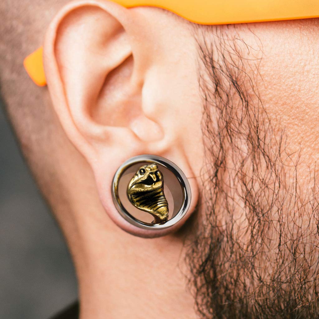 Ohrtunnel Goldene Kobra Silber 10-25mm Ohrpiercing Edelstahl Ohrschmuck Screw Fit Flesh Plug Schraubverschluss