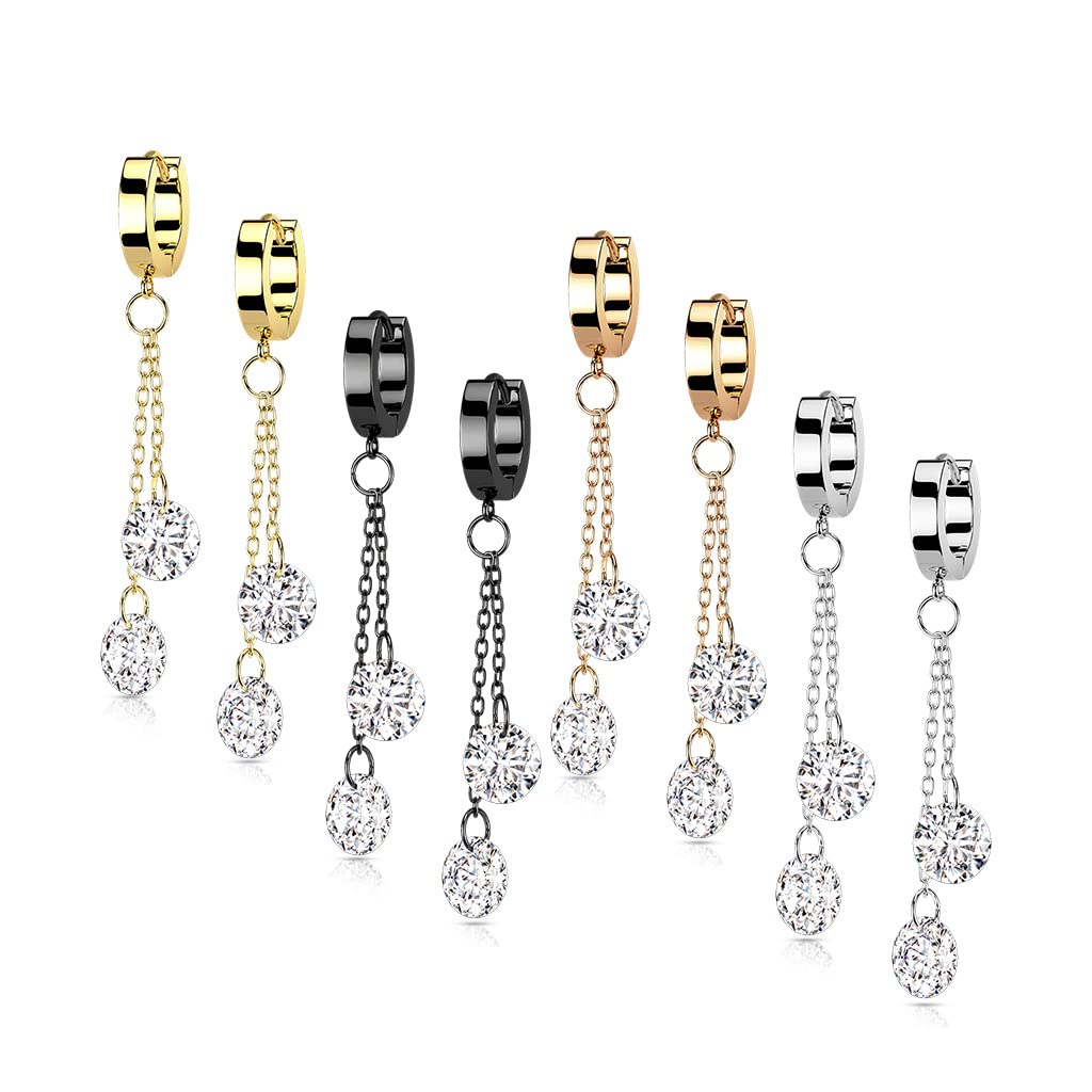 1 Paar Damen Creolen Ohrhänger Kettenanhänger 2 runde Zirkonia Clear Ohrringe Ohrstecker Silber Gold Schwarz Roségold
