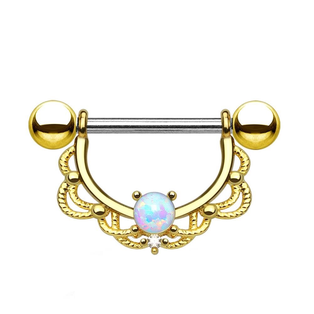 FILIGRANER Bogen Brustwarzenpiercing Intimpiercing Nippelpiercing Opal Edelstahl Gold Silber ROSÉGOLD 1,2mm / 1,6mm 16mm