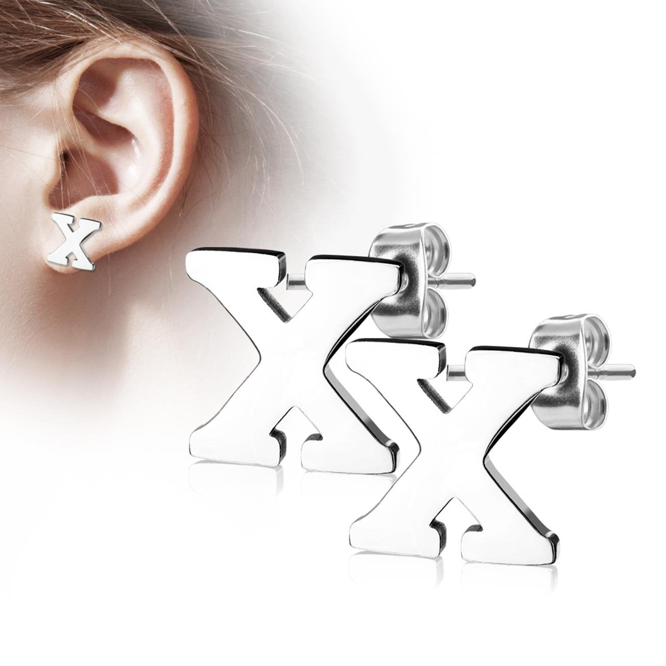 1 Paar Ohrstecker ALPHABET INITIALEN e Ohrringe Schmuck Set Edelstahl Silber Roségold