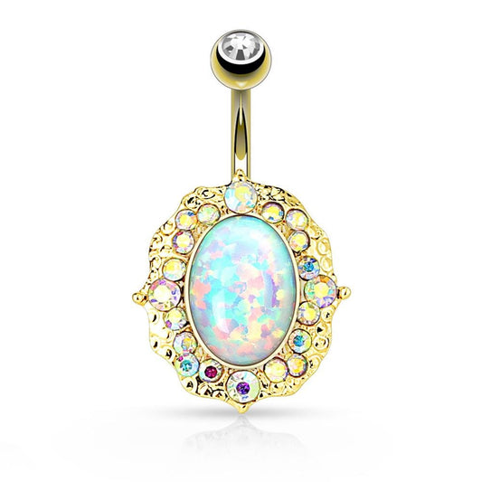 Bauchnabelpiercing Vintage Opal 1,6mm 10mm Nabelpiercing Chirurgenstahl Bananabell Zirkonia Silber Gold Aurora Borealis