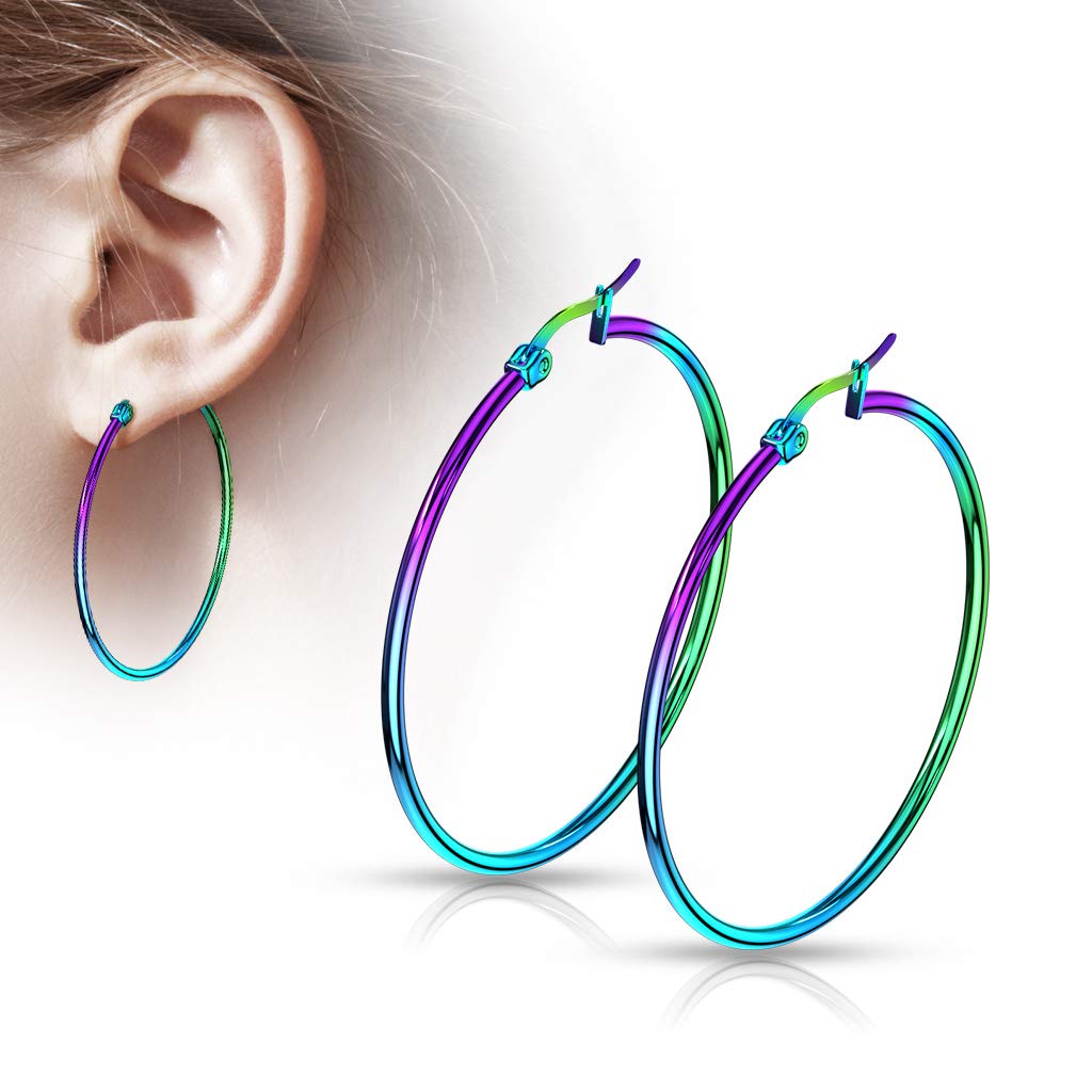 1 Paar Damen CREOLEN Ohrringe Ohrstecker Chirurgenstahl Regenbogen 10 15 20 25 30 35 40 45 50 55 60 65 70 75 mm