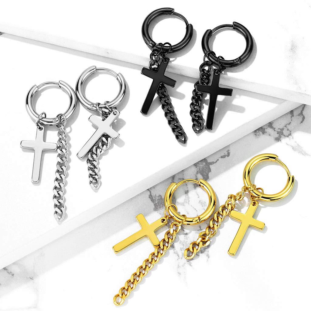 1 Paar Damen CREOLEN KREUZ KETTEN ANHÄNGER Ohrringe Ohrstecker Chirurgenstahl Multicolor