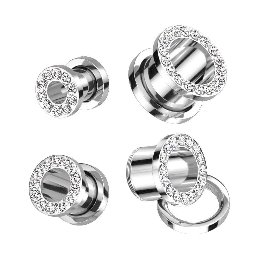 Ohrtunnel Silber Clear Zirkonia Kranz Titan-ium Grad 23 Ohrpiercing Ohrschmuck Plug Screw Fit Schraubverschluss 6-12mm
