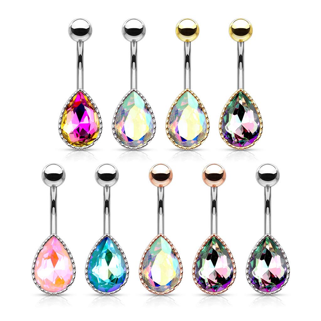 Bauchnabelpiercing Regenbogen-Effekt Kristall Tropfen Nabelpiercing Chirurgenstahl Bananabell viele Farben Stab 1,6/10mm