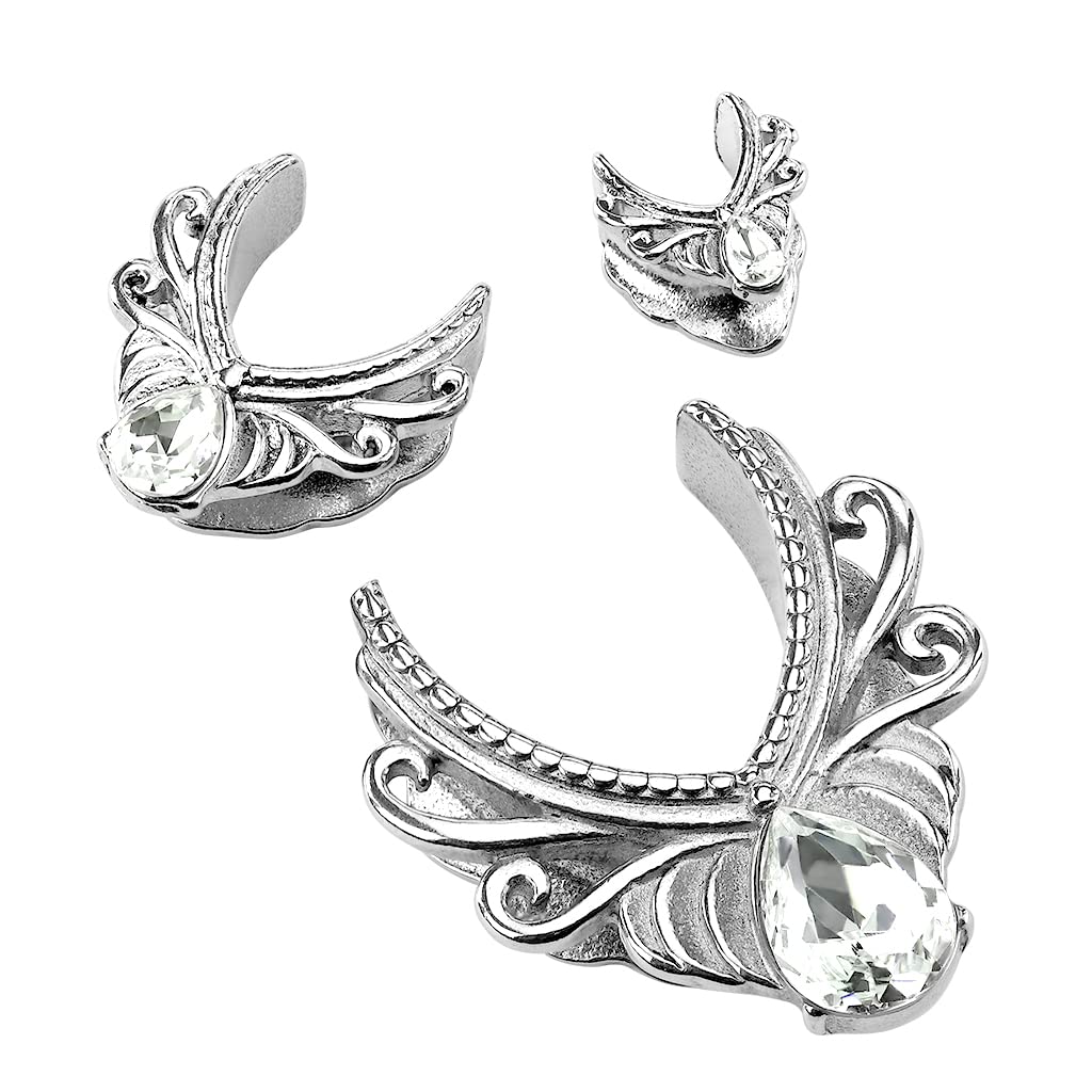 Ohrtunnel Silber Filigran Zirkonia Tränen-Tropfen Clear Chirurgenstahl Ohrpiercing Ohrschmuck Tunnel Sattelverschluss 10-25mm