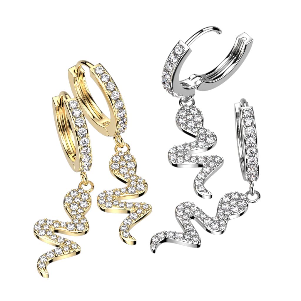 1 Paar Damen Creolen Ohrhänger Anhänger Schlange Pavé Zirkonia Clear Ohrringe Ohrstecker Silber Gold