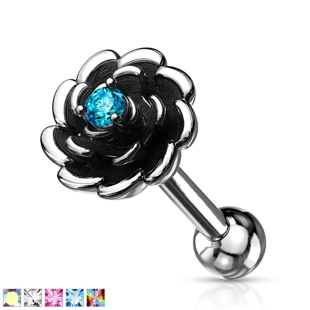 1 Knorpel Ohrstecker Blume Zirkonia Farben Cartilage Labret Piercing Tragus Silber Edelstahl Schraubverschluss Steg 6/1,2mm