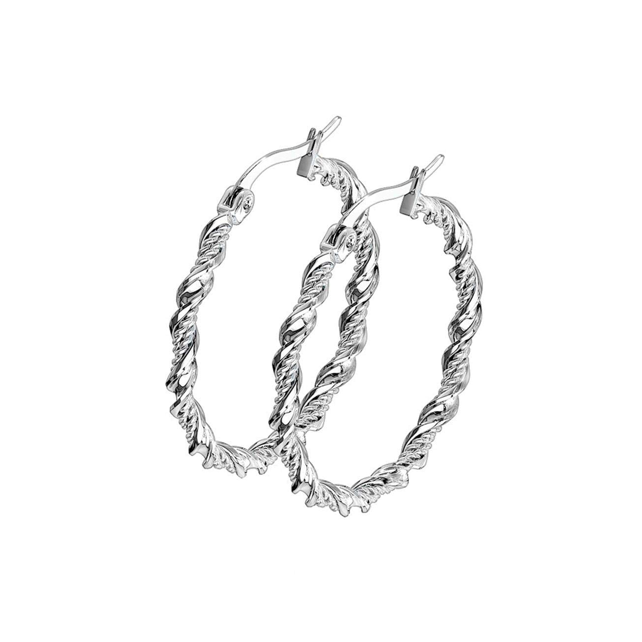 1 Paar Damen CREOLEN FLECHT-DESIGN Ohrringe Ohrstecker Chirurgenstahl Silber 30/40/50mm