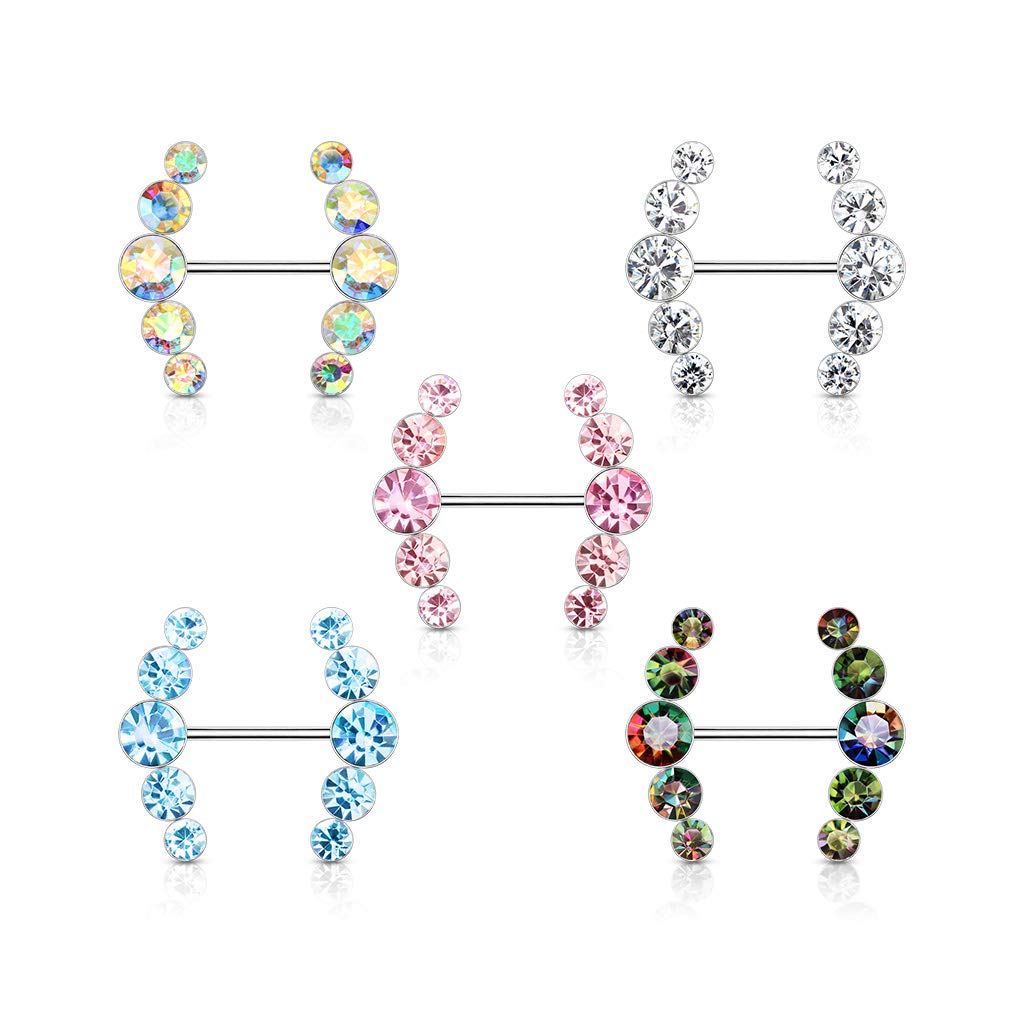 Brustwarzenpiercing 5 runde Kristalle Brustpiercing Intimpiercing Nippelpiercing Chirurgenstahl Silber viele Farben Stab 1,6/16mm