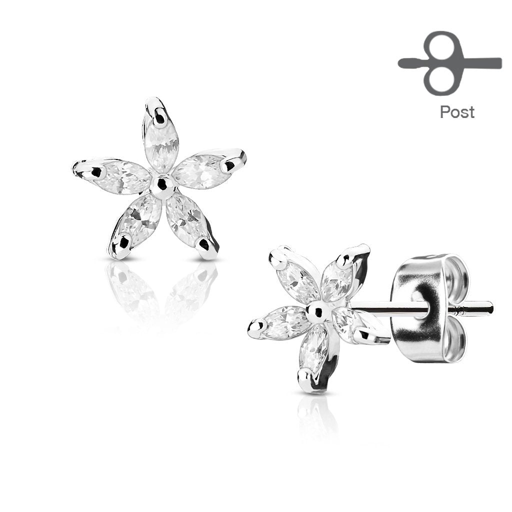 1 Paar Ohringe Ohrringe Set Stecker Edelstahl Chirurgenstahl Marquise Bluetenblatt clear Zirkonia gold silber roségold