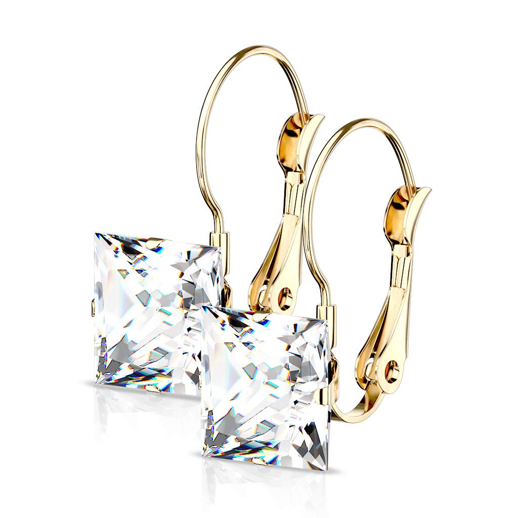 1 Paar Damen Ohrhänger Zirkonia Quadrat Anhänger Ohrringe Ohrstecker Chirurgenstahl Klapp-Bügel Silber Gold Roségold