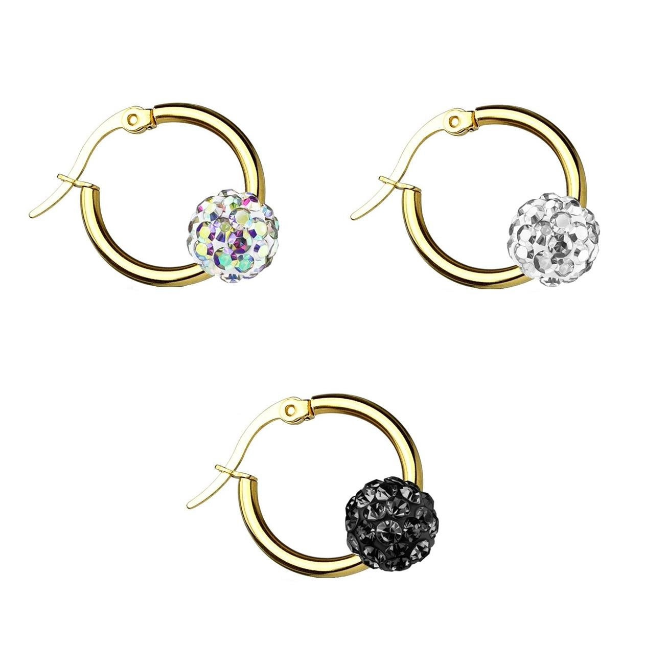 Damen 1 Paar Creolen KRISTALL-KUGEL Ohrringe Schmuck Ohrstecker Chirurgenstahl Gold Multicolor