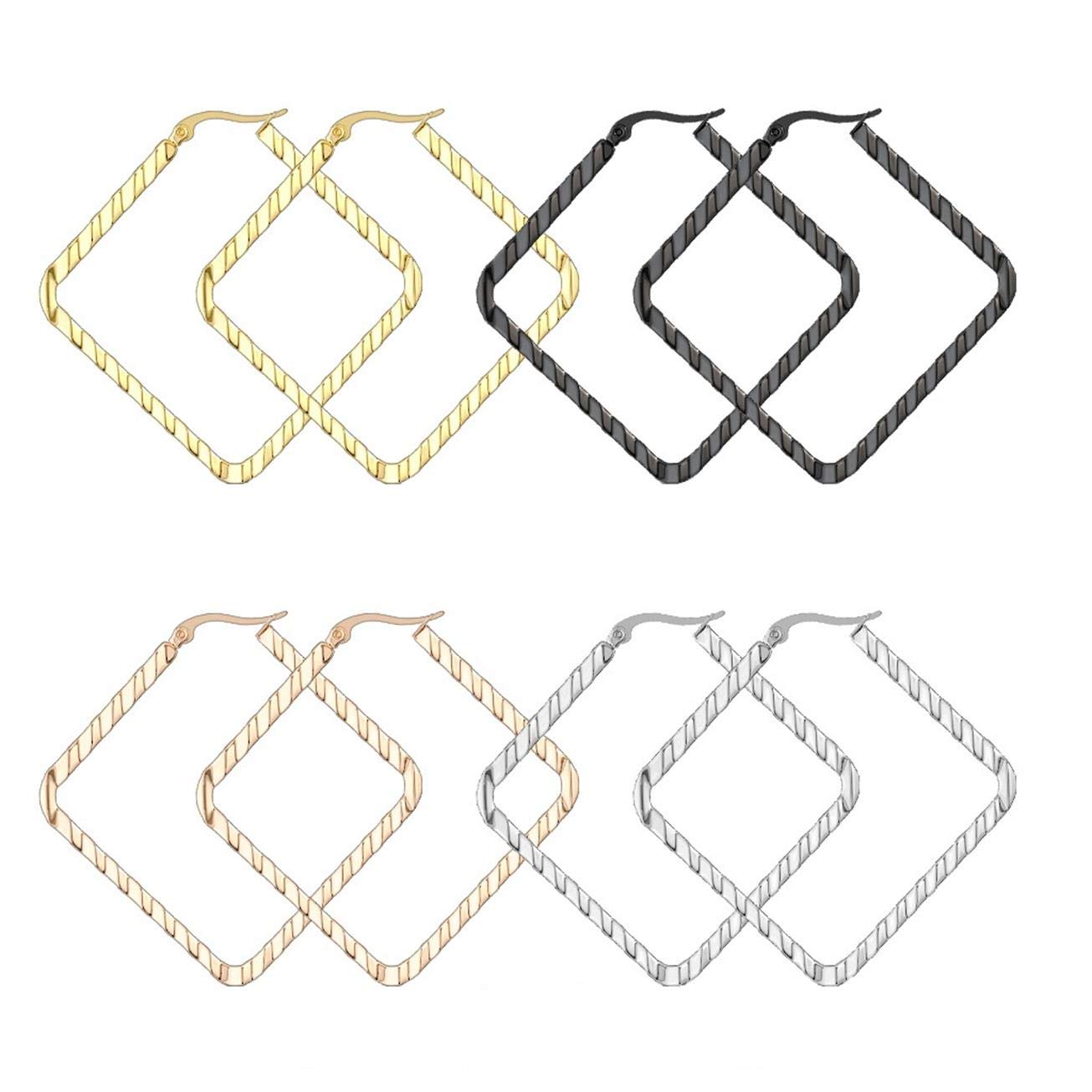 1 Paar Damen QUADRAT CREOLEN WELLEN-DESIGN Ohrringe Ohrstecker Chirurgenstahl Multicolor