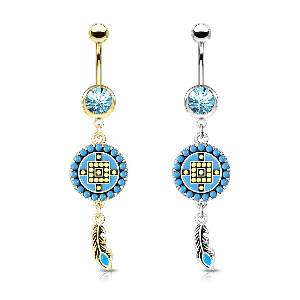 Bauchnabelpiercing AZTEKEN-Design Nabelpiercing Chirurgenstahl Bananabell Gold Silber viele Farben Stab 1,6/10mm