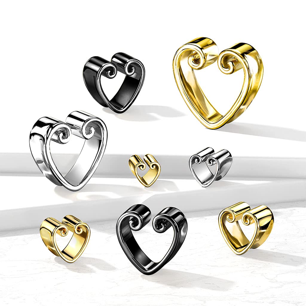 Ohrtunnel Vintage-Herz Gold Ohrpiercing Chirurgenstahl Ohrschmuck Plug 8-25mm Sattelverschluss