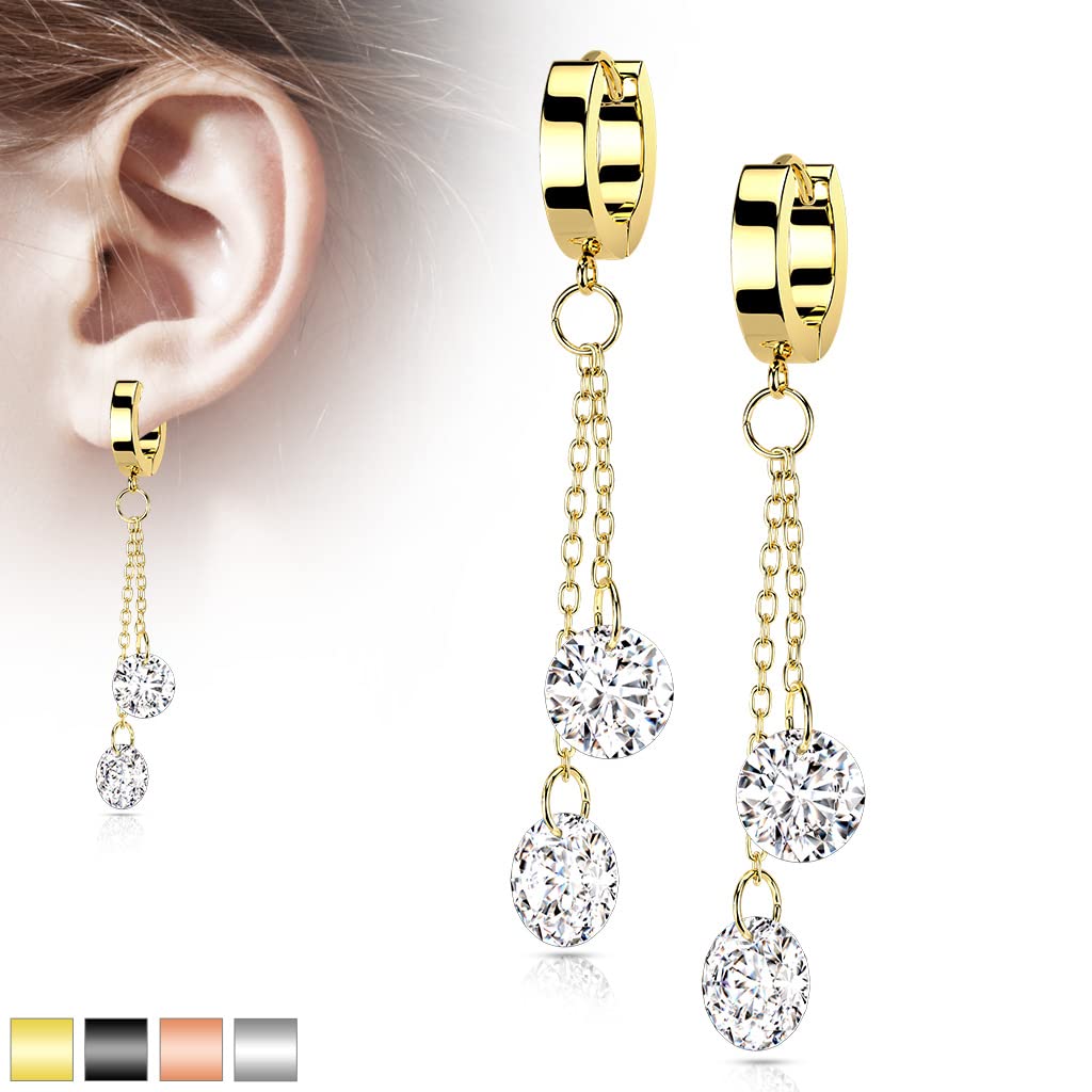 1 Paar Damen Creolen Ohrhänger Kettenanhänger 2 runde Zirkonia Clear Ohrringe Ohrstecker Silber Gold Schwarz Roségold
