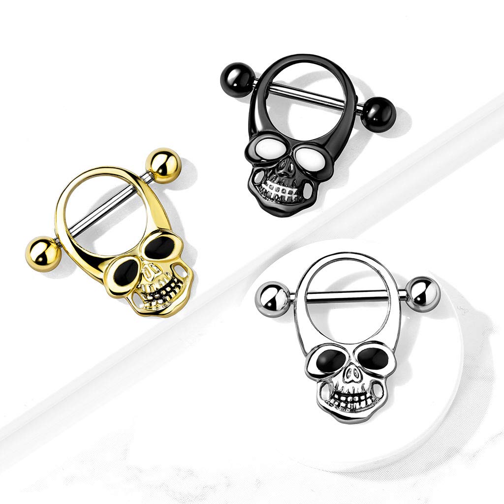 Brustwarzenpiercing Totenkopf Enamel-Augen Brustpiercing Nippelpiercing Chirurgenstahl Gold Silber Schwarz Stab 1,6/16mm