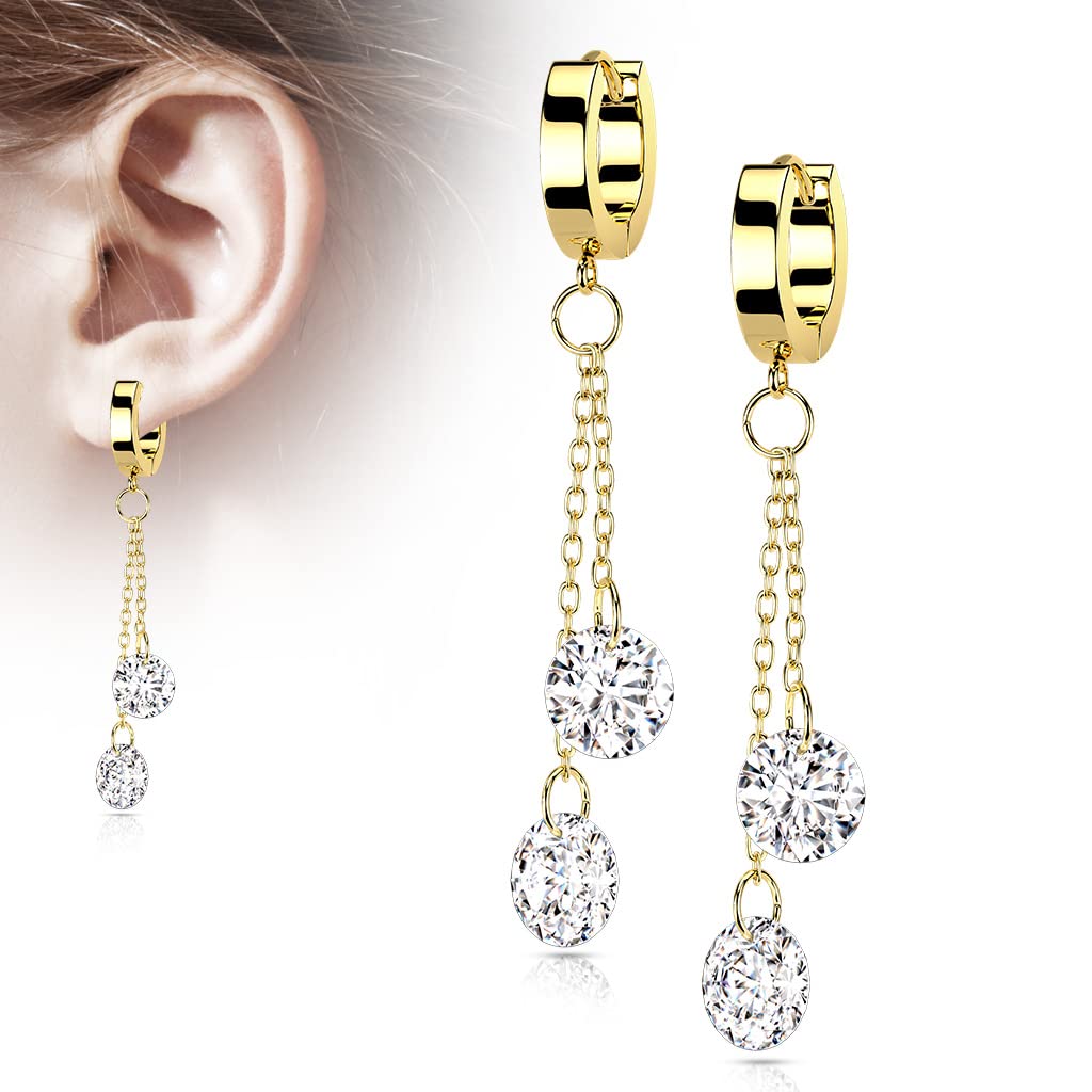 1 Paar Damen Creolen Ohrhänger Kettenanhänger 2 runde Zirkonia Clear Ohrringe Ohrstecker Silber Gold Schwarz Roségold