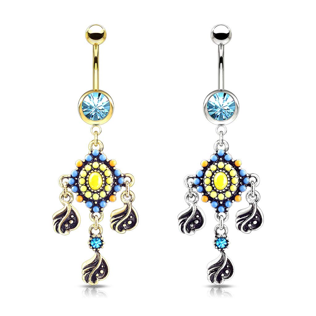 Bauchnabelpiercing AZTEKEN-Design Nabelpiercing Chirurgenstahl Bananabell Gold Silber viele Farben Stab 1,6/10mm