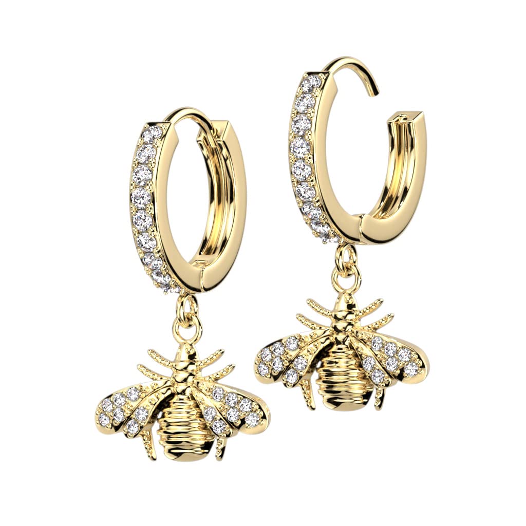 1 Paar Damen Creolen Ohrhänger Anhänger Biene Pavé Zirkonia Clear Ohrringe Ohrstecker Silber Gold