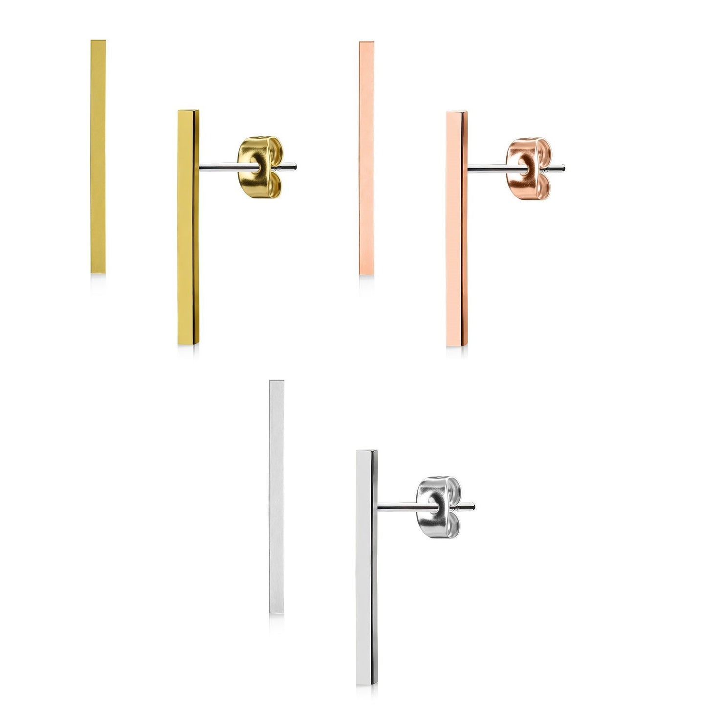 1 Paar Ohrringe Set Stecker Edelstahl Chirurgenstahl Glatt Lang Bar silber roségold gold