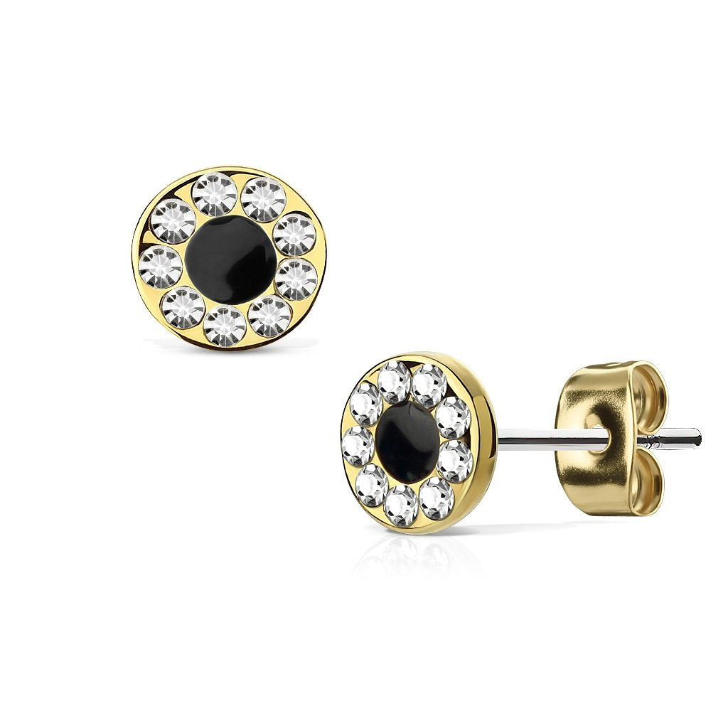 1 Paar Ohringe Ohrringe Set Stecker Edelstahl Chirurgenstahl Rund Schwarz Center clear Zirkonia gold silber roségold