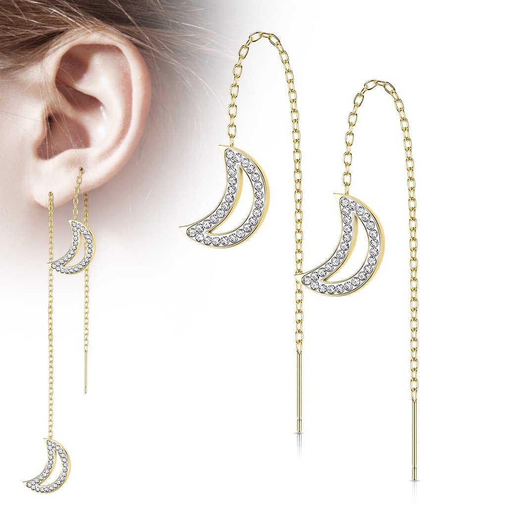1 Paar Damen Ohrringe Durchzieher Kristall Pavé Clear Halbmond-Anhänger Ohrringe Ohrstecker Chirurgenstahl Silber Gold Roségold