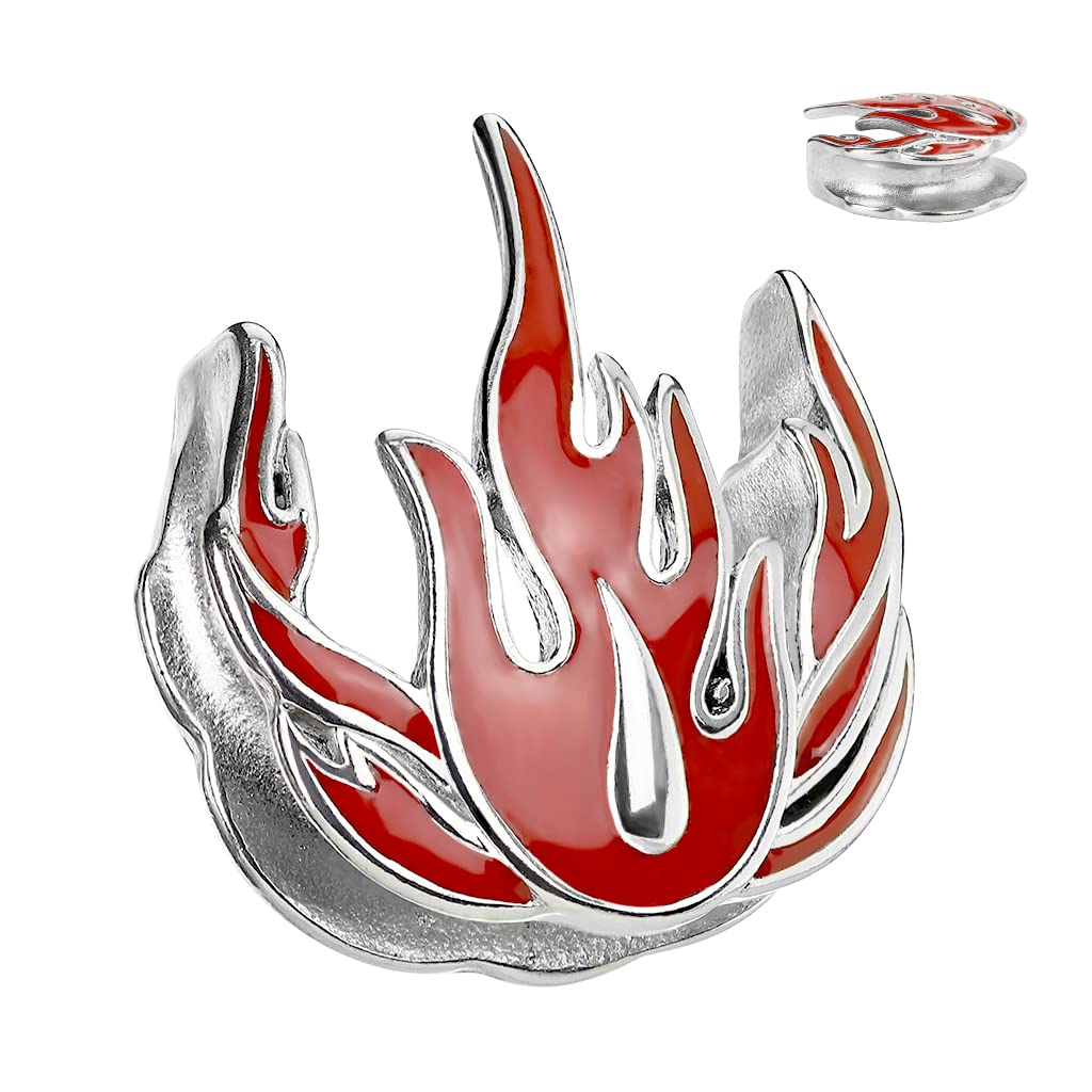 Ohrplug Silber Rote Flammen Chirurgenstahl Ohrpiercing Ohrschmuck Tunnel Sattelverschluss 10-25mm
