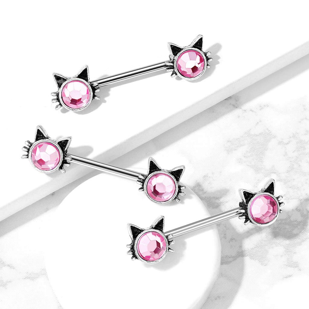 Brustwarzenpiercing Katze Kristall Pink Brustpiercing Nippelpiercing Chirurgenstahl Silber Stab 1,6/14mm