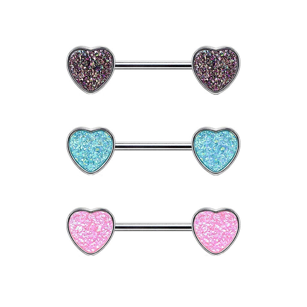 Brustwarzenpiercing Glitzer-Stein Herz Brustpiercing Nippelpiercing Chirurgenstahl Silber Schwarz Pink Aqua Stab 1,6/14mm