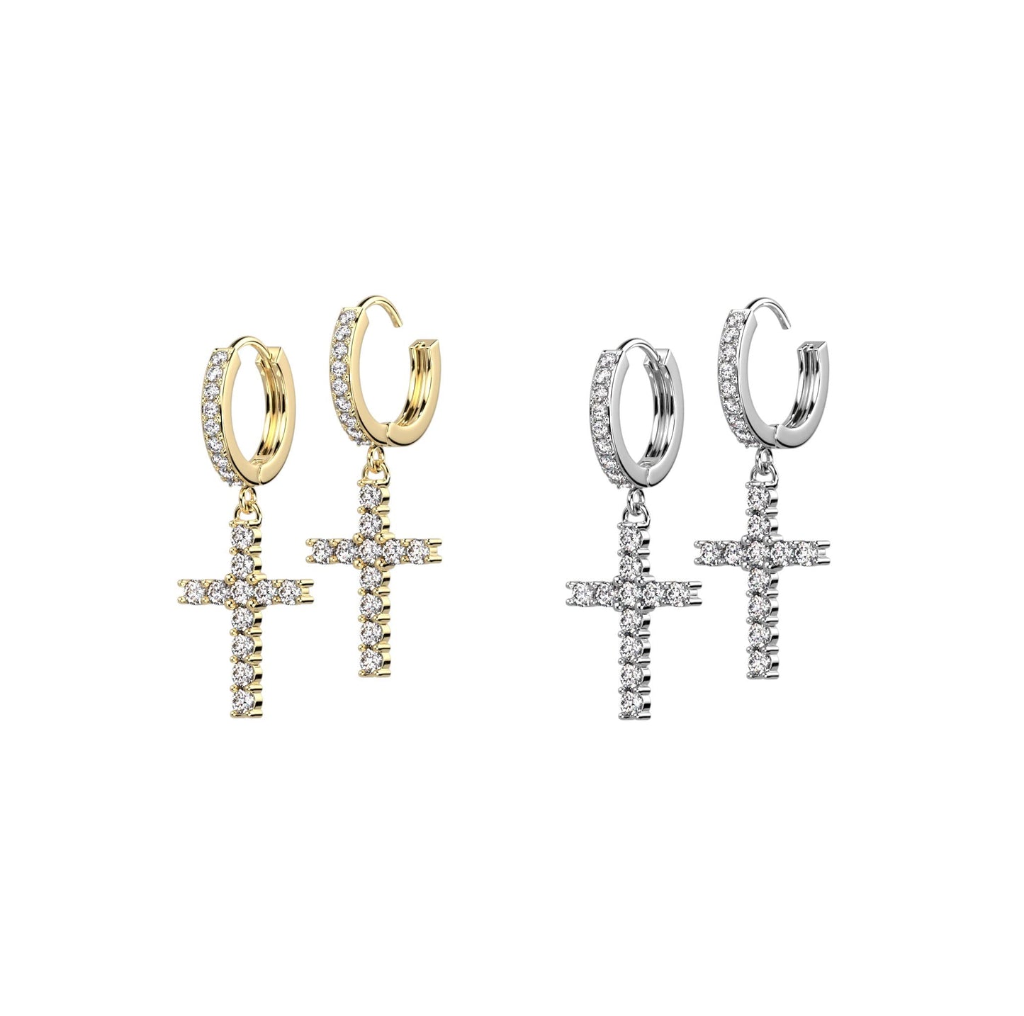 1 Paar Damen Creolen Ohrhänger Anhänger Kreuz Pavé Zirkonia Clear Ohrringe Ohrstecker Silber Gold