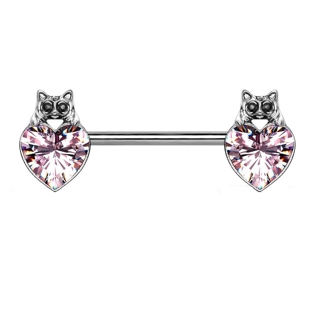Brustwarzenpiercing Herz Katze Schwarz Brustpiercing Nippelpiercing Chirurgenstahl Silber Clear Pink Rot Stab 1,6/14mm