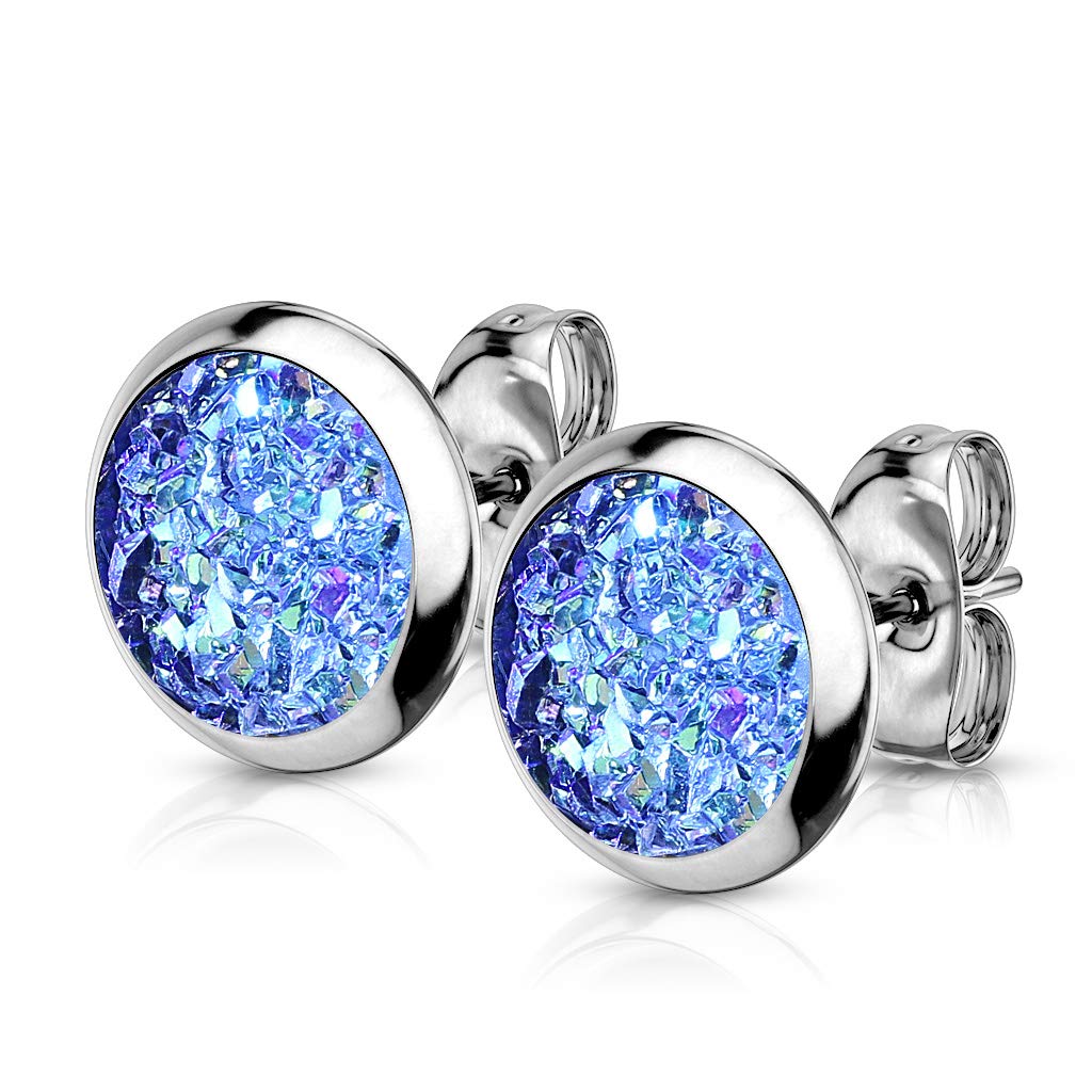 1 Paar Damen e Glitzer Drusen-stein 8mm Ohrringe Ohrstecker Chirurgenstahl viele Farben