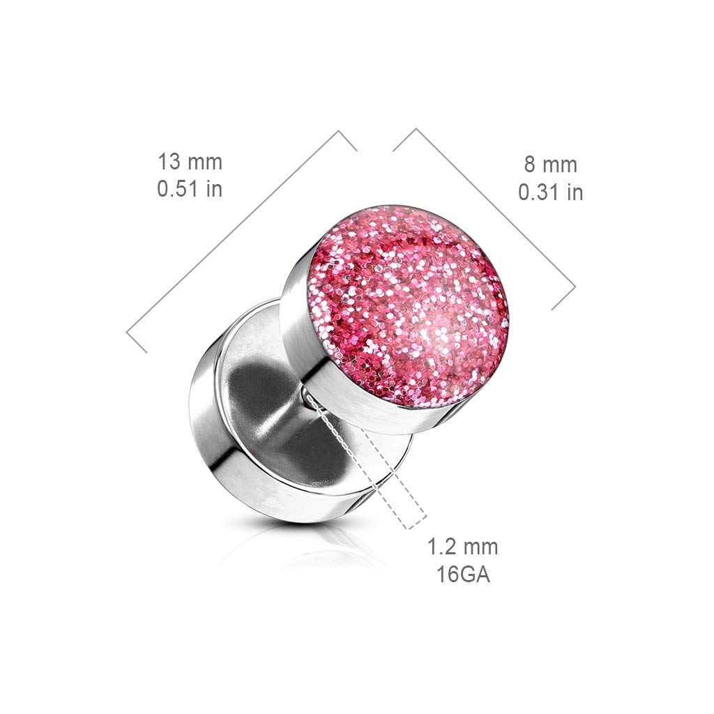 Fake Ohrplug Glitzer-Stein Ohrpiercing Ohrschmuck Chirurgenstahl Schraubverschluss Silber viele Farben 8mm