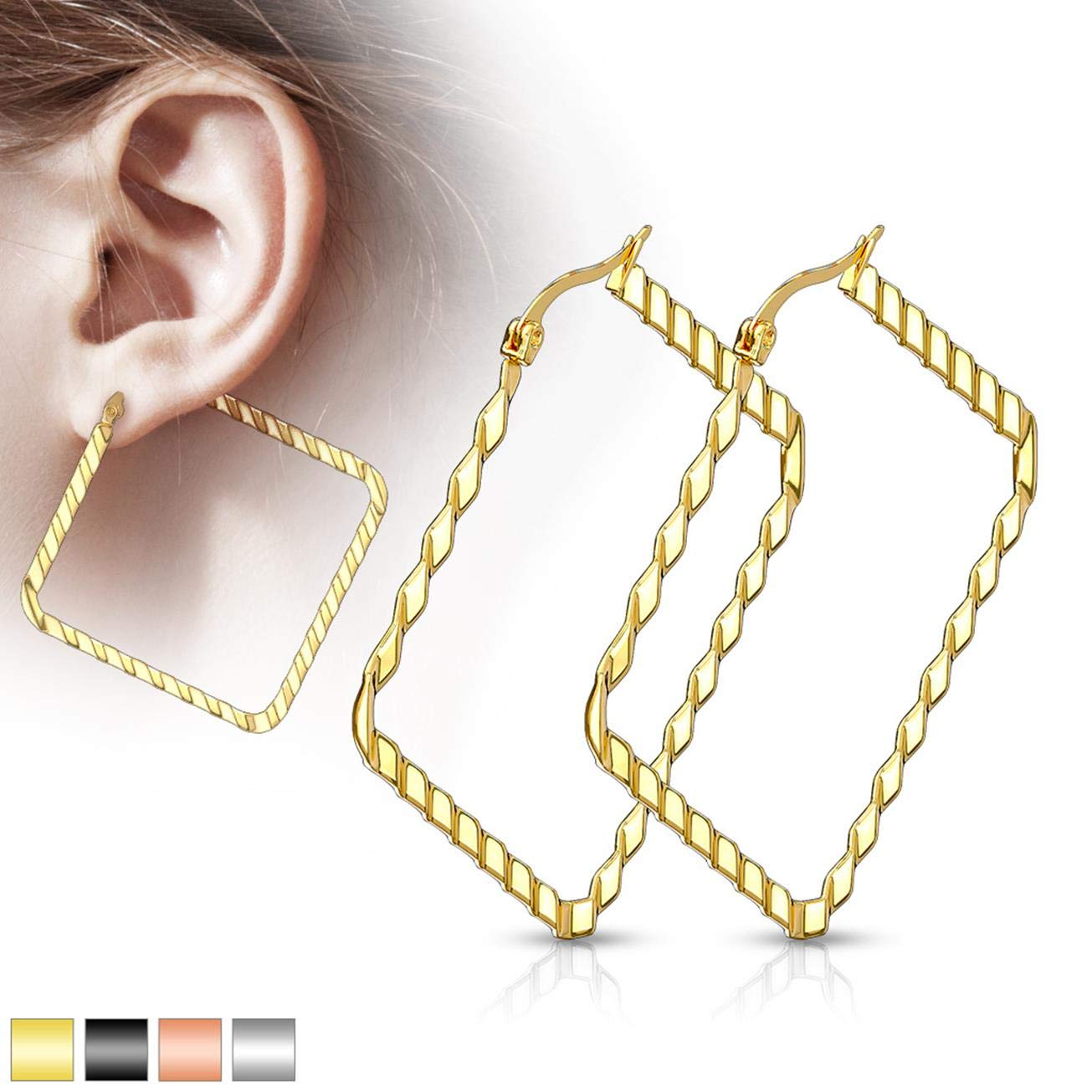 1 Paar Damen QUADRAT CREOLEN WELLEN-DESIGN Ohrringe Ohrstecker Chirurgenstahl Multicolor