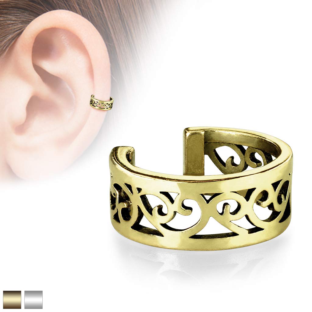 Ohrklemme FILIGRANES HERZ CUT OUT Ohrringe Ohrclip Fake-Piercing Messing Silber Gold