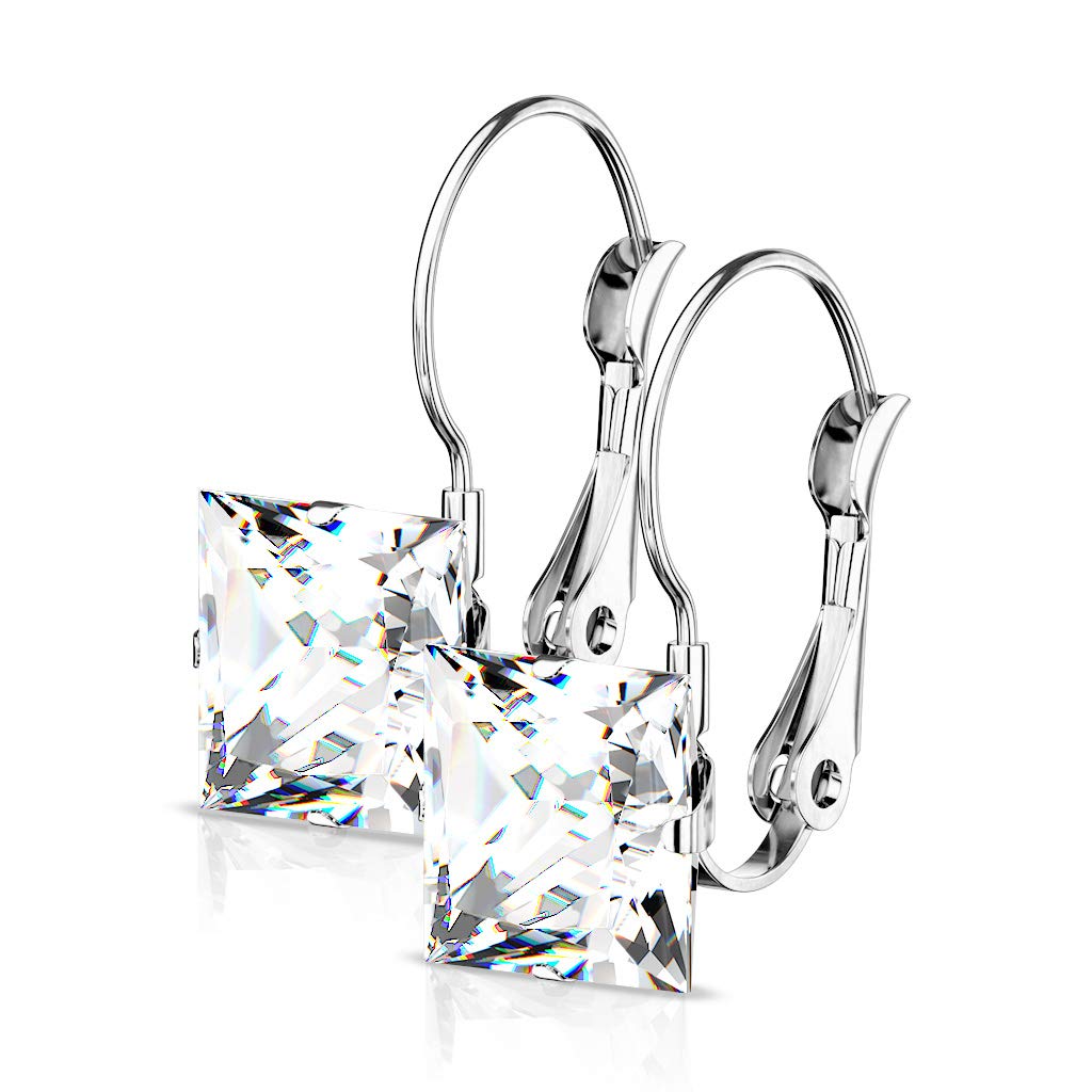 1 Paar Damen Ohrhänger Zirkonia Quadrat Anhänger Ohrringe Ohrstecker Chirurgenstahl Klapp-Bügel Silber Gold Roségold