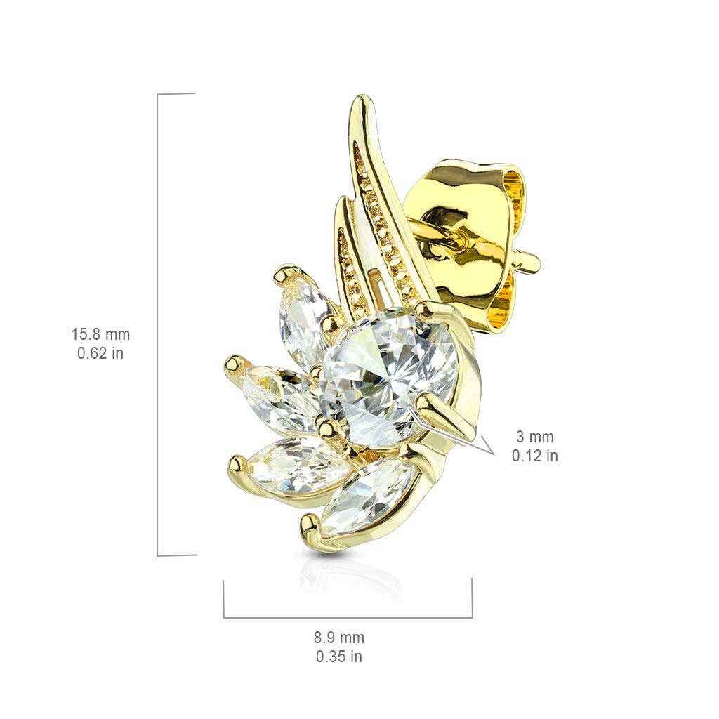 1 Paar ZIRKONIA ENGELS-FLÜGEL Ohringe Ohrringe Schmuck Ohrstecker Chirurgenstahl Silber Gold Roségold Multicolor