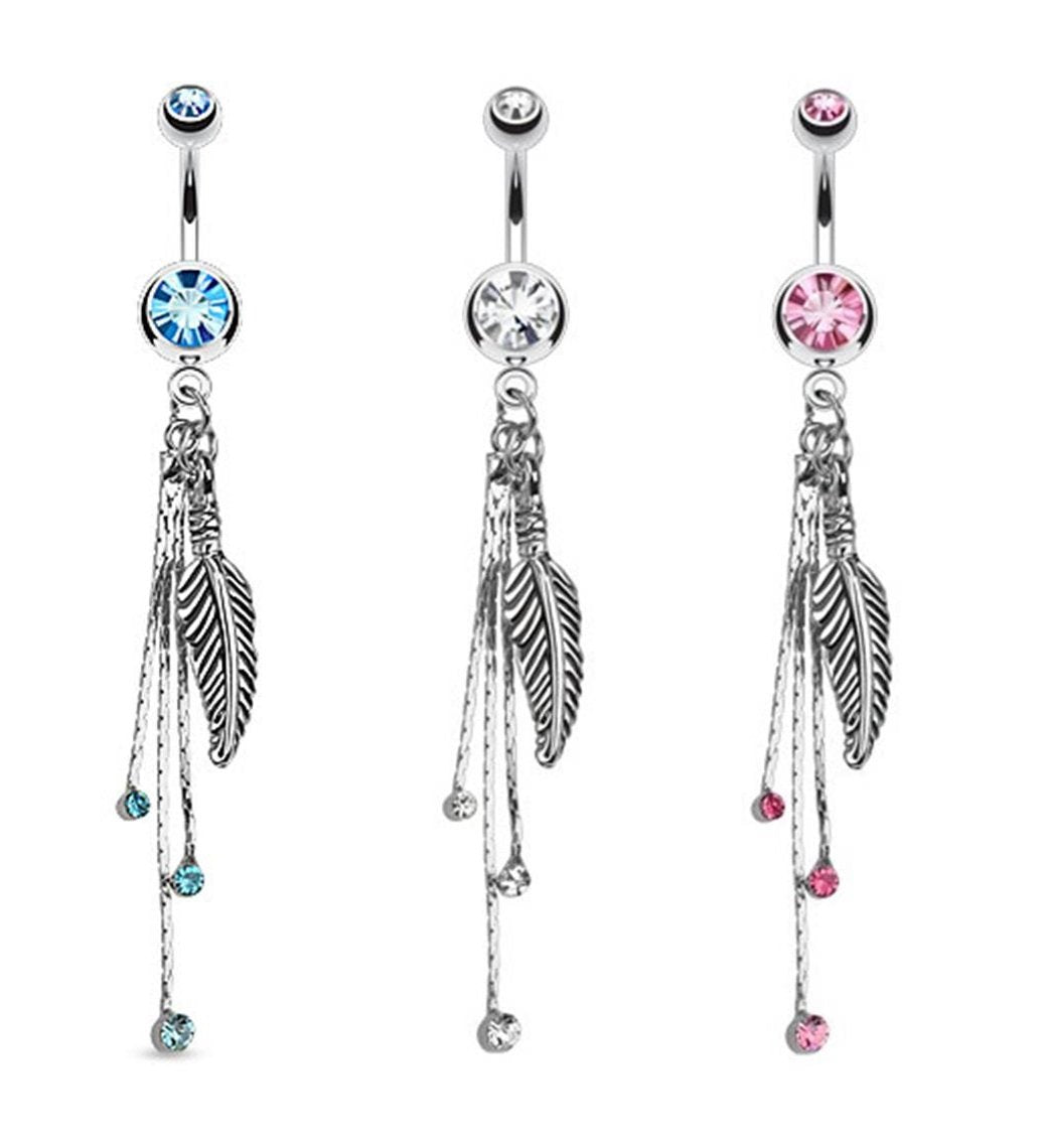 Bauchnabelpiercing Feder Anhänger 1,6mm 10mm Nabelpiercing Edelstahl Chirurgenstahl Bananabell Zirkonia Silber Pink Aqua Clear