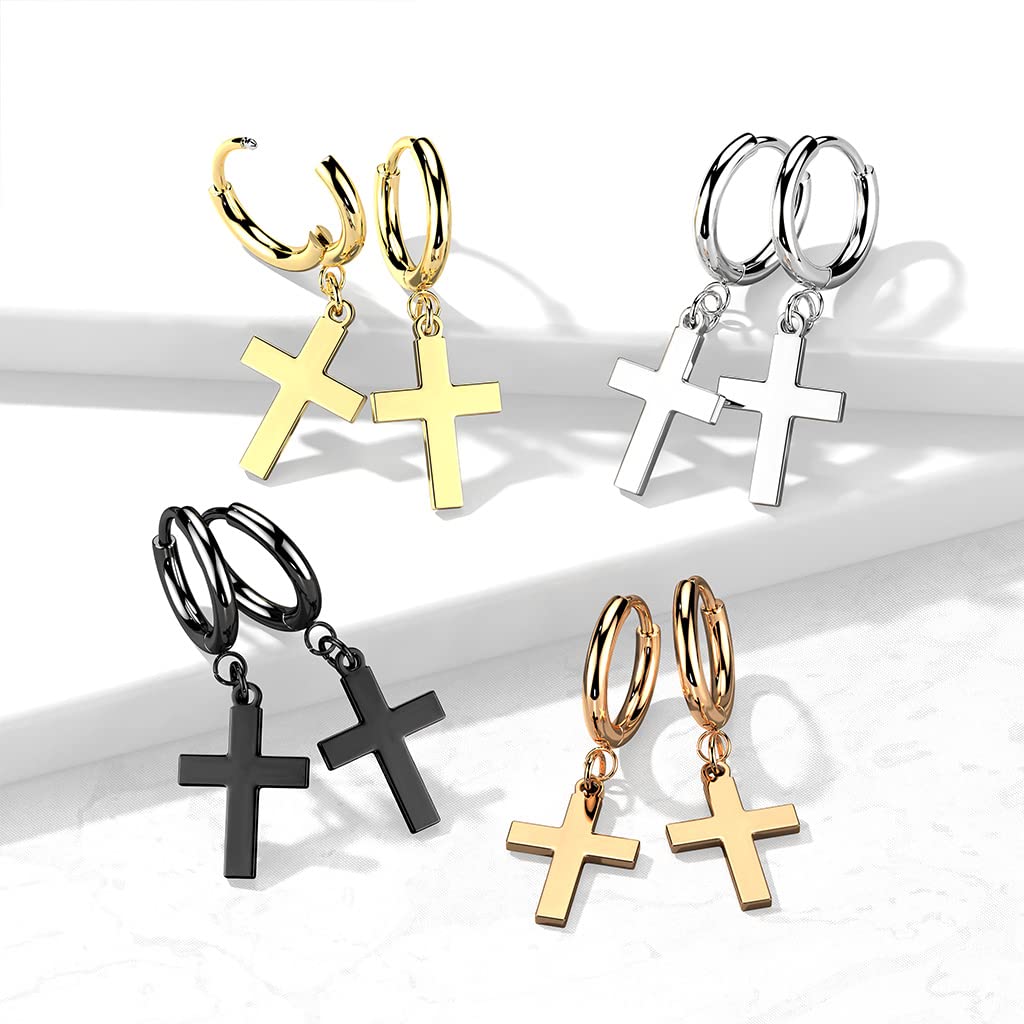 1 Paar Damen Creolen Ohrhänger Kreuz-Anhänger Ohrringe Ohrstecker Chirurgenstahl Silber Gold Schwarz Roségold
