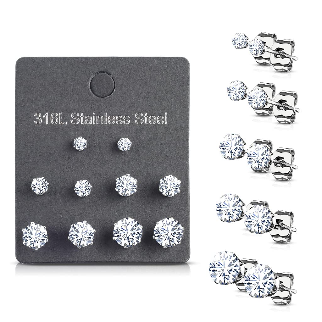 5 Paar Ohringe Runder Zirkonia 3mm 4mm 5mm 6mm 7mm Ohrringe Ohrstecker Chirurgenstahl Silber Gold Schwarz