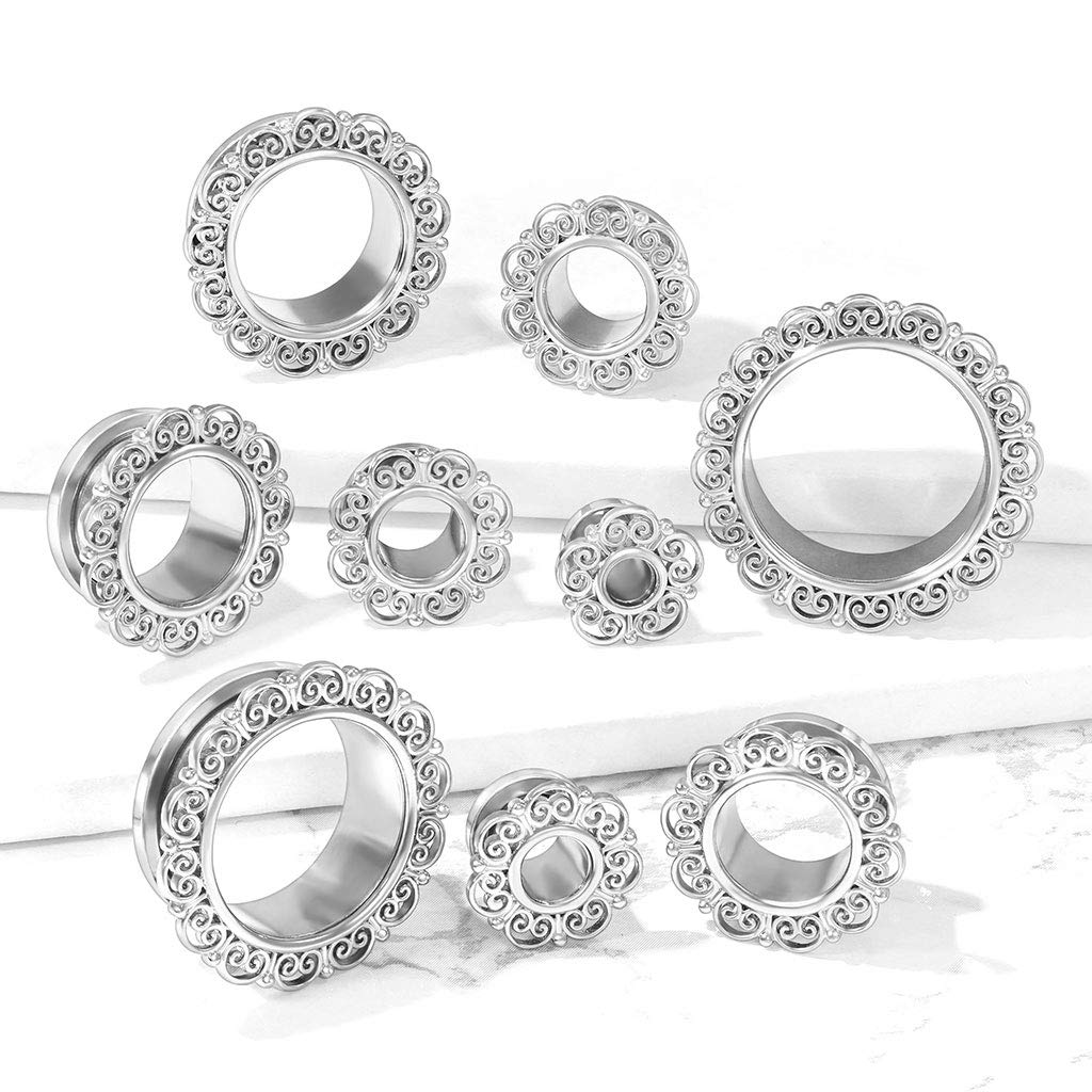 Ohrtunnel Filigrane Herzen Silber Ohrpiercing Edelstahl Ohrschmuck Screw Fit Flesh Plug Schraubverschluss 6-25mm